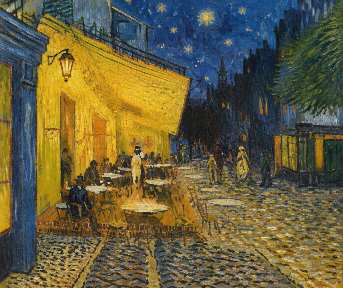 Terraza de café por la noche
